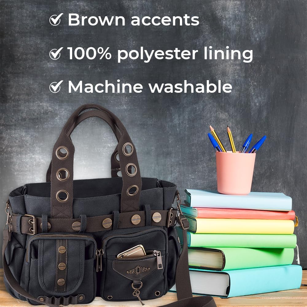 SAGEFINDS Steampunk Key Canvas Handbag | Crossbody Shoulder Purse for Women | Messenger Bag with Top Handles | Adjustable and Detachable Body Strap | Hobo with Multi Pockets | 14” x 10” - Image 6