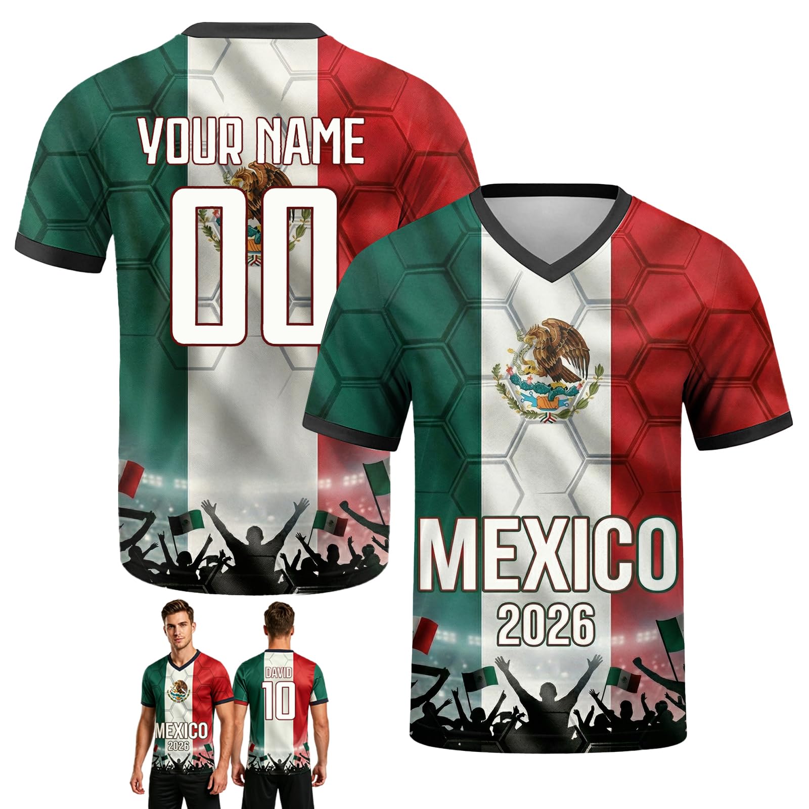 Personalised Football Shirt World Cup 2026, Custom Football Shirts Names & Numbers, Retro Football Shirts for Adults and Children, Breathable, Quick-Drying Custom Jersey (Mexico)