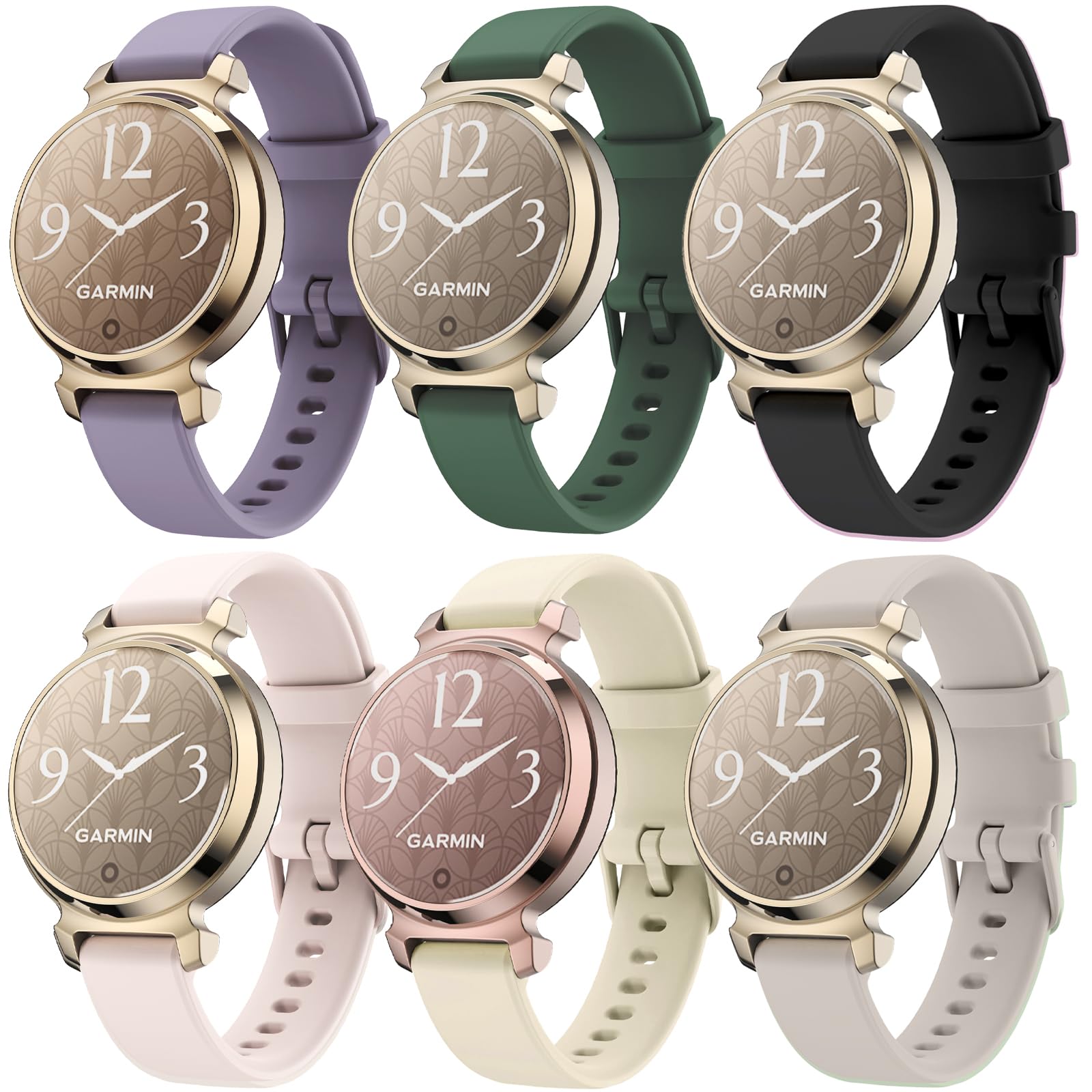 ViCRiOR 6 Pack Watch Bands Compatible with Garmin Lily 2 / Active/Classic Smart Watch, Quick Release Soft Silicone Replacement Women Band Strap for