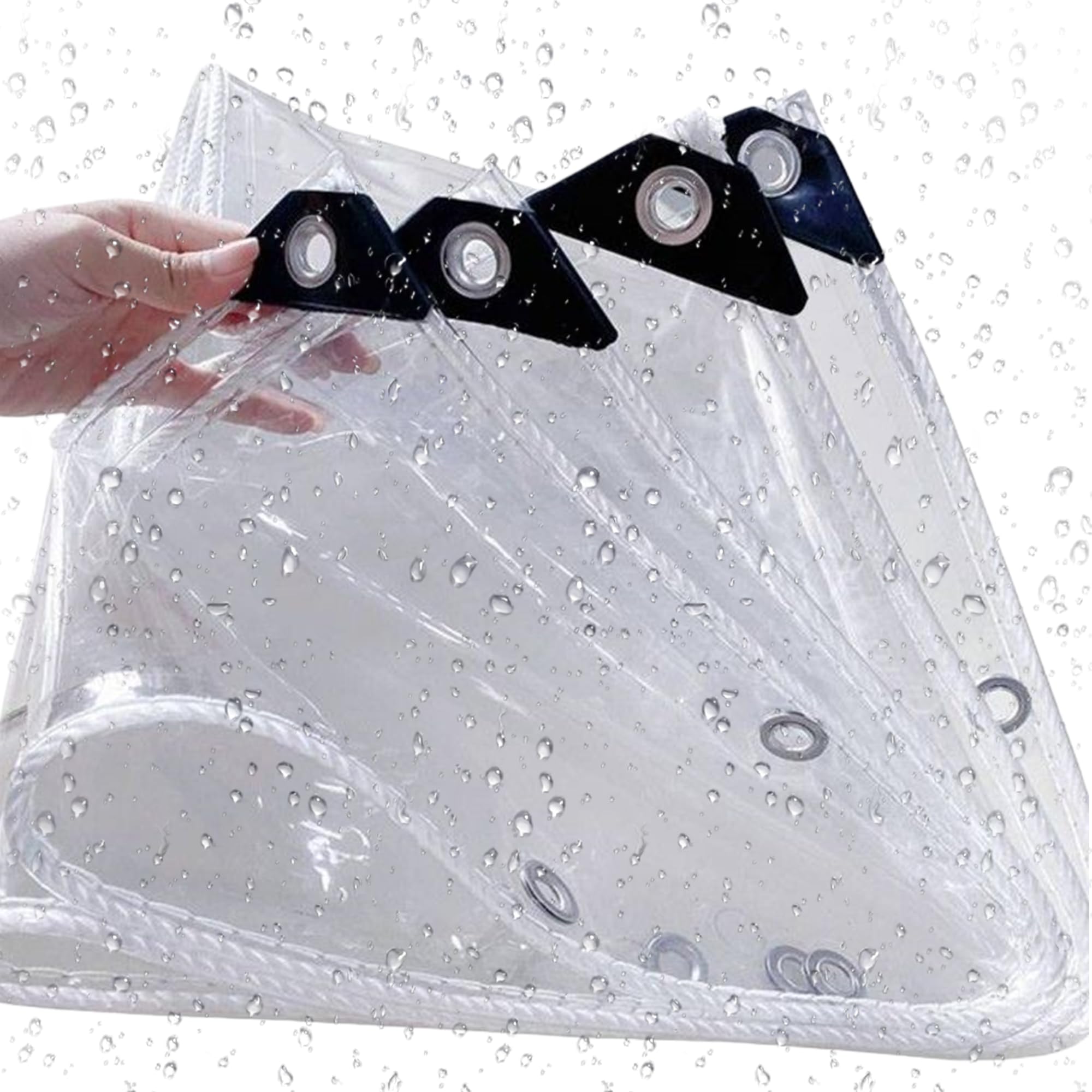 Lona impermeable transparente de 160x180 cm con ojales metálicos para exterior