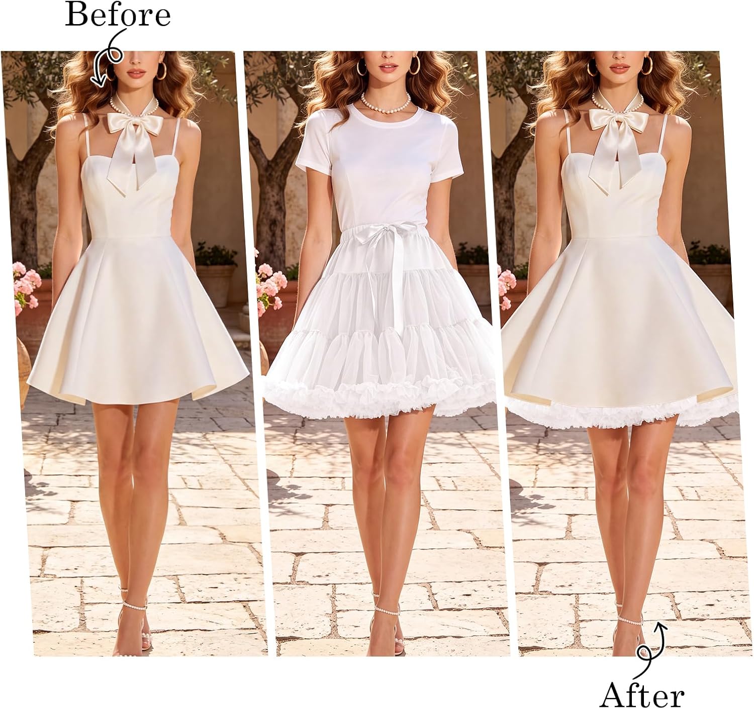 Womens 3 Layered Tulle Petticoat Skirt Short Puffy Underskirt for Ballet and Parties