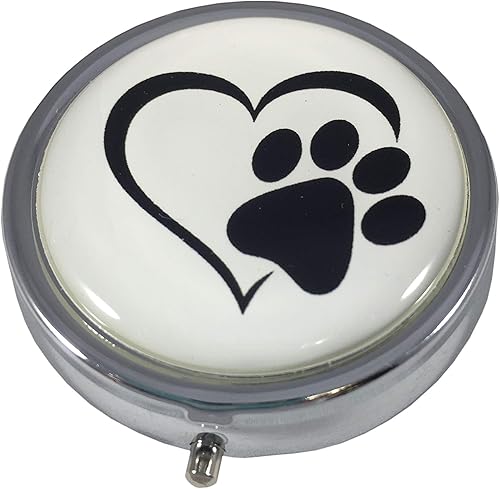 Caja de pastillero de viaje de tres secciones con diseño de corazón y estampado de pata