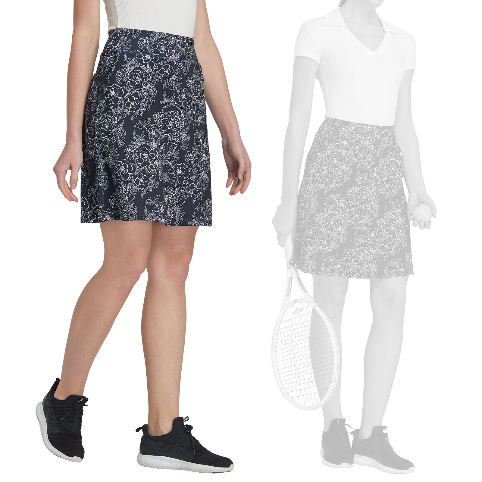 Faldas Deportivas Mujer Skort hasta la Rodilla Falda con Pantalones Debajo Falda de Senderismo con Bolsillos Ropa B-Flores Negro M