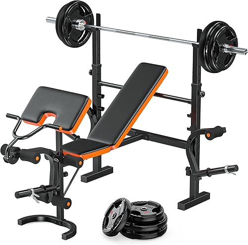 Miniatura 11 de XDDIAS Banco de pesas, juego de prensa de banco de 770 libras con extensión de piernas, banco de pesas olímpico 6 en 1 para gimnasio en casa, banco