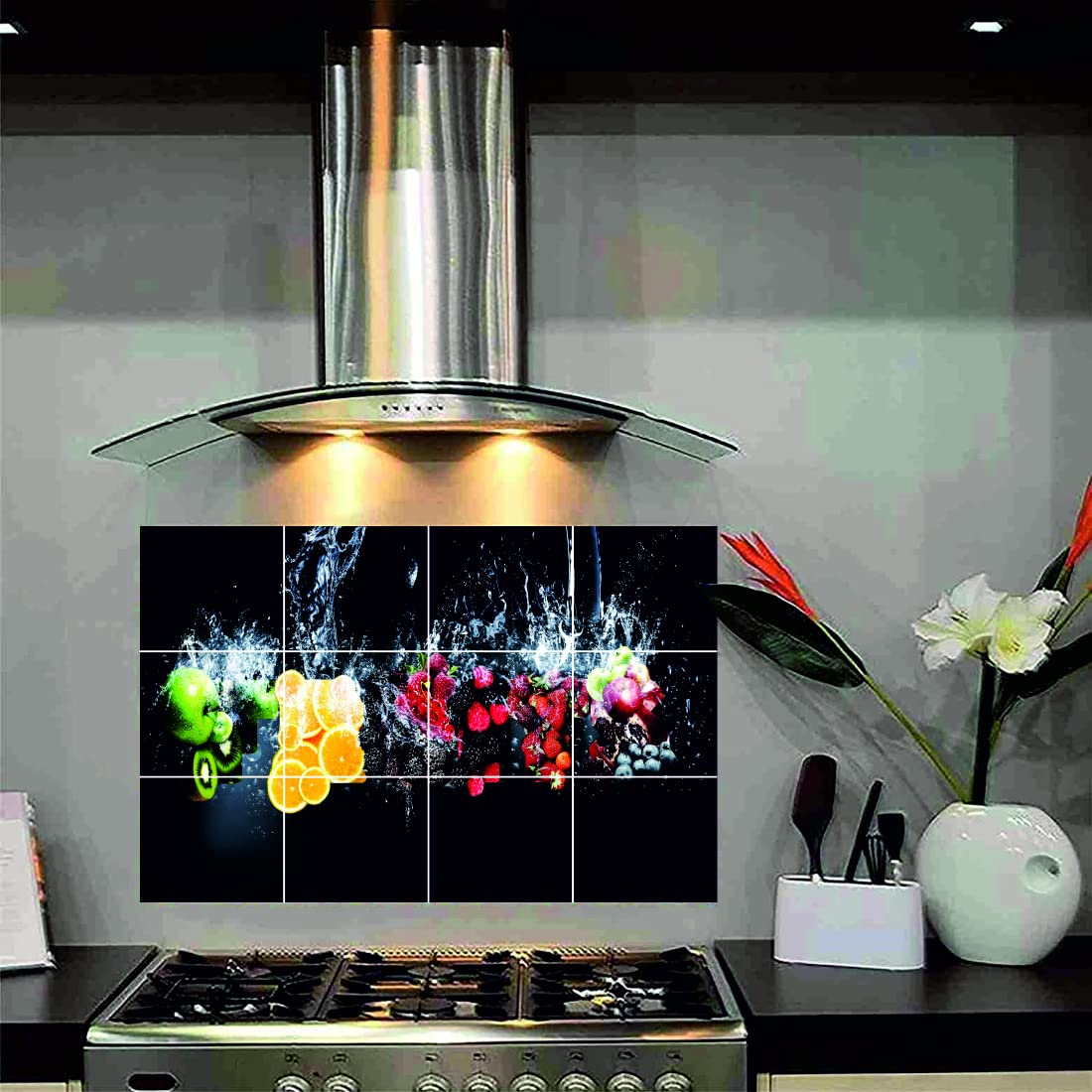 Akki World Kitchen Black Berry Multi Abstract Themed Oil Proof & Waterproof Peel & Stick Vinyl Wall Stickers for Kitchen Size (48Cm X 65Cm)