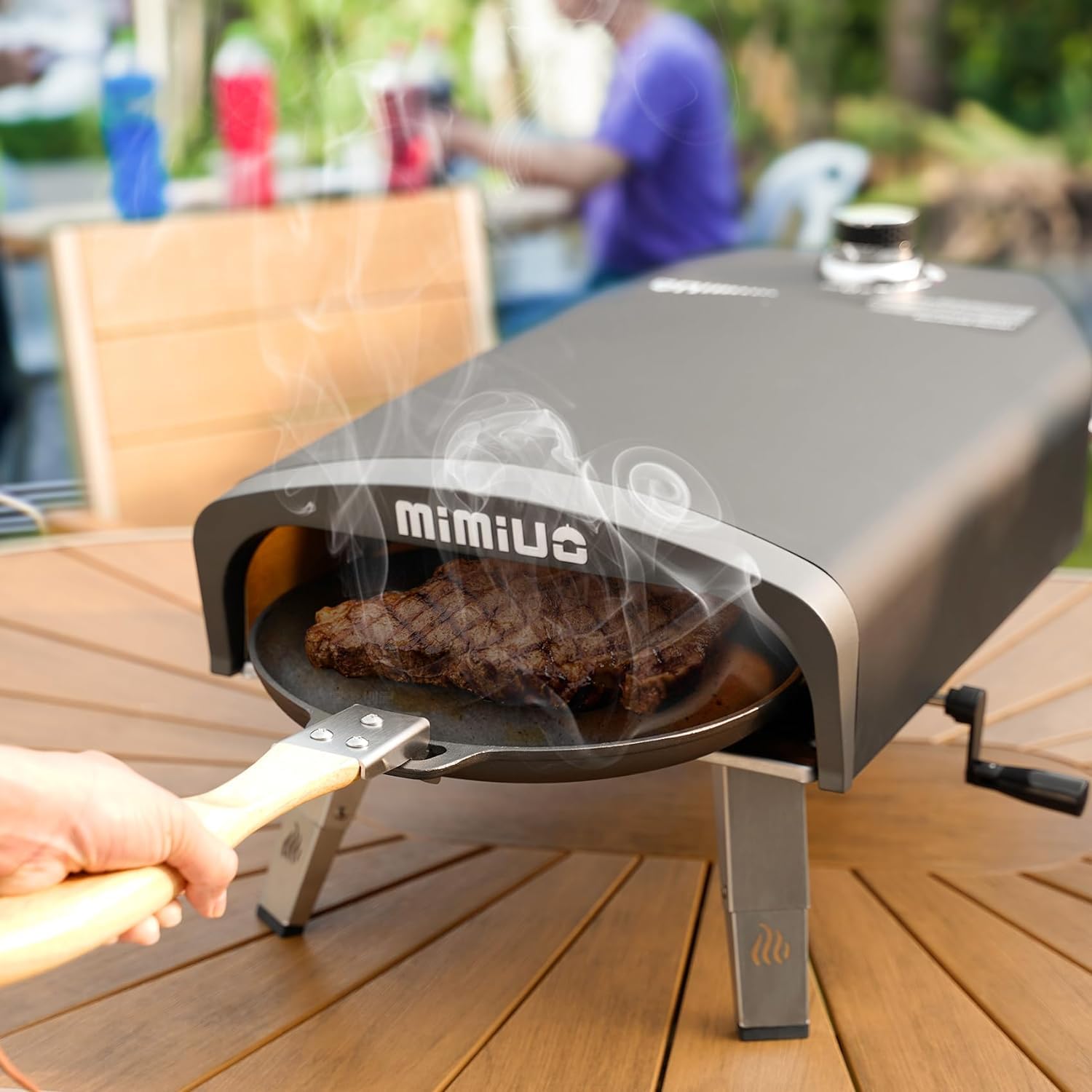Mimiuo Gas Pizzaofen mit Drehfunktion und Gasdruckregler, Tragbarer Gasofen für Garten, 33cm Pizzastein