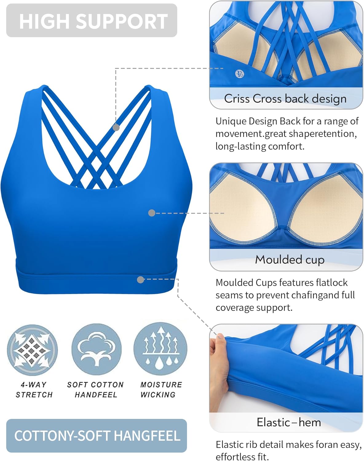 RUNNING GIRL Sports Bras for Women,High Impact Criss Cross Back Molded Cup Running Bra with Sewn in Pads - Image 6
