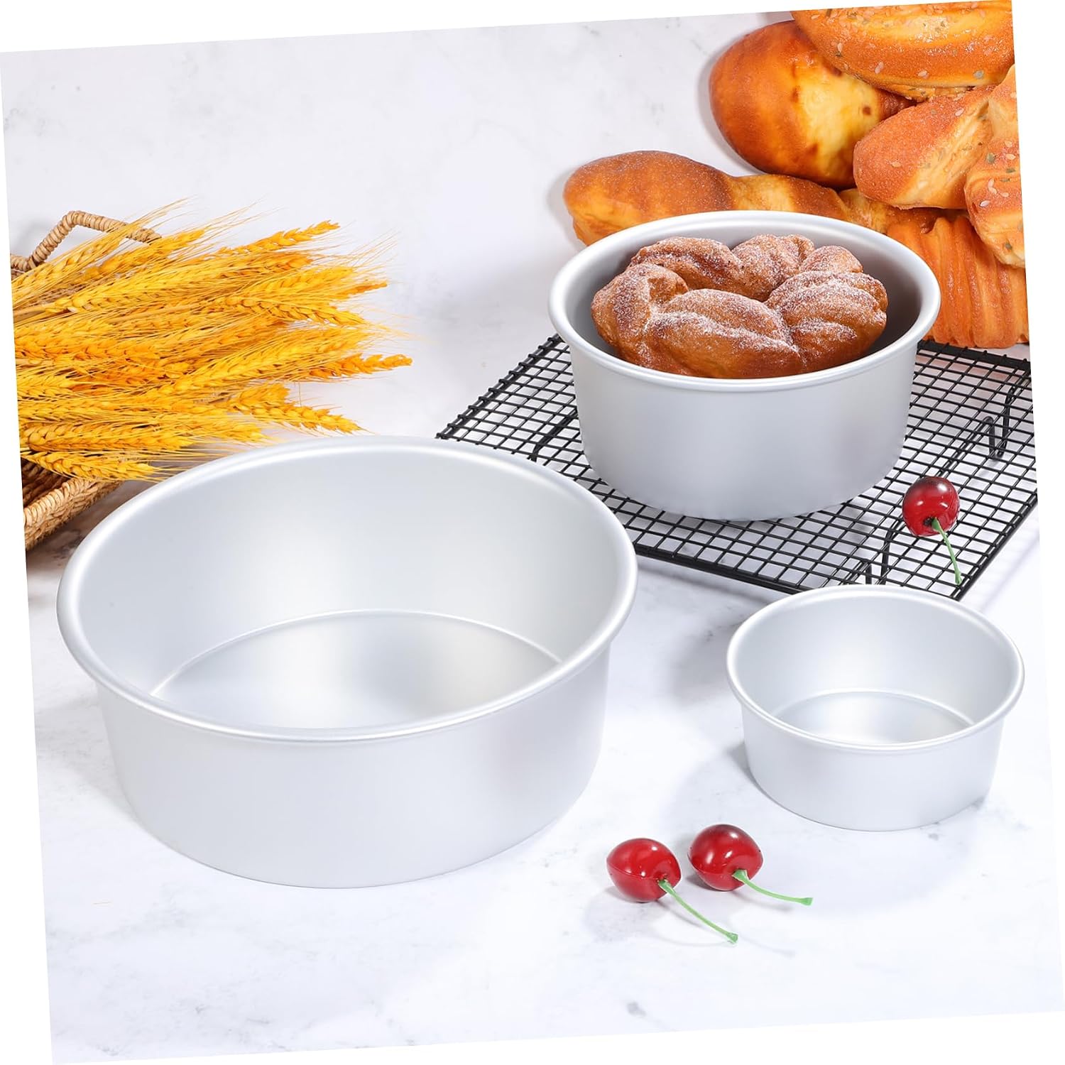 Alipis 3pcs Round Cake Pan Nonstick Aluminum Baking Molds for Chiffon Cake Deep Tins for Easy Release and Heat Distribution