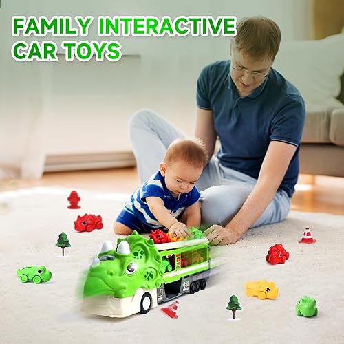 Miniatura 3 de Zloveleexr Camión de dinosaurios de juguete para niños de 3, 4, 5, 6, 7 años, pista de carreras de 46 pulgadas, luz y sonido, automóvil 6Dino y