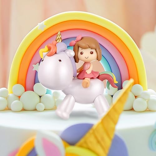 Miniatura 7 de Toyvian Decoración de pastel de unicornio de dibujos animados, figura de resina, decoración de pastel de unicornio para niña, decoración de fiesta
