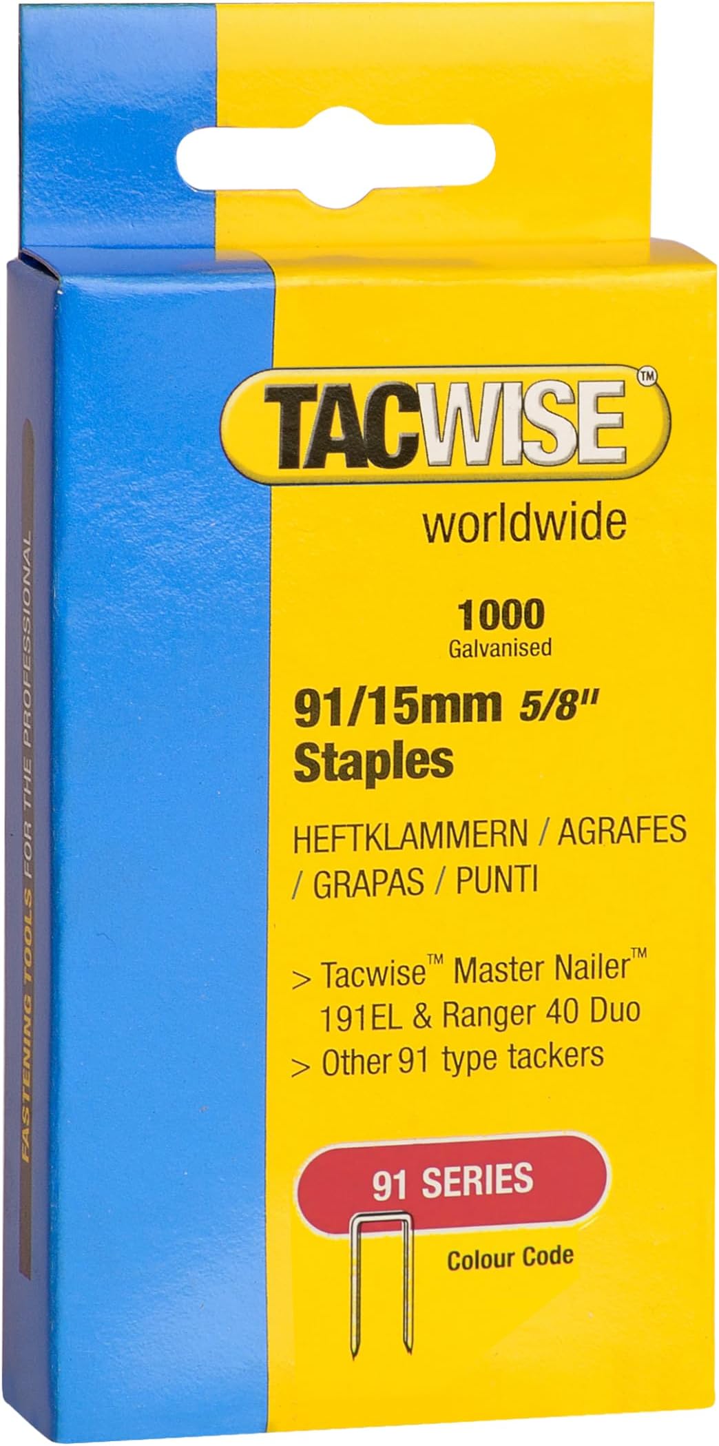 Tacwise 0283 Type 91 / 15 mm Galvanised Narrow Crown Staples, Pack of 1