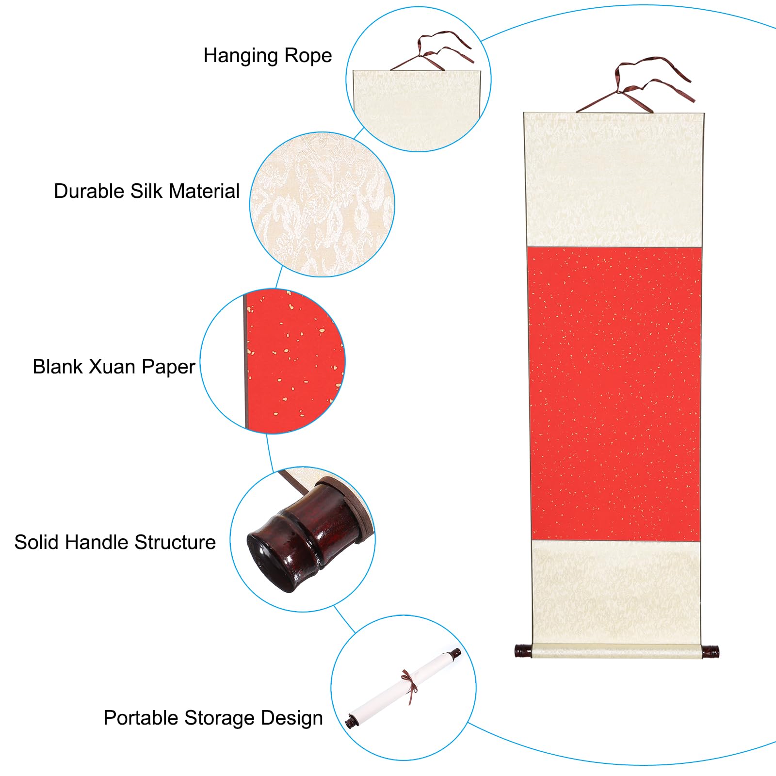 PATIKIL Blank Xuan Paper Scroll - Silk Edged Hanging Scroll For Chinese Calligraphy & Painting Practice (47x16 Inch)