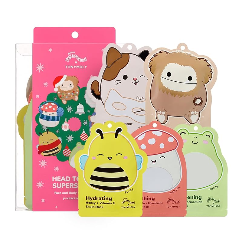 Conjunto de máscaras faciais, para mãos e pés TONYMOLY x Squishmallows com 5 peças