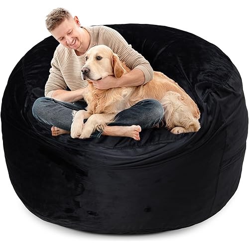 Homguava Bean Bag Chair: 4' Bean Bags with Memory Foam Filled, Large Beanbag Chairs Soft Sofa with Dutch Velet Cover(Black, 4FT)