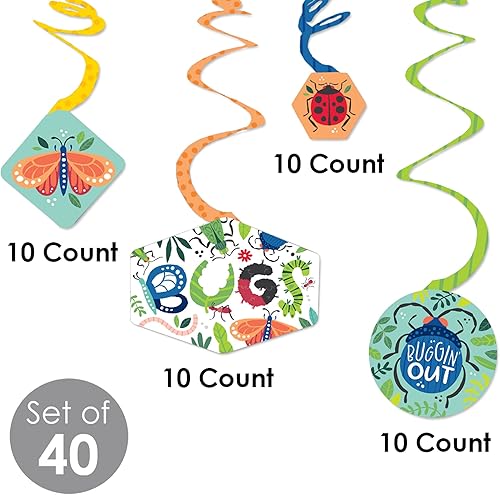 Miniatura 5 de Big Dot of Happiness Buggin' Out - Decoración colgante para fiesta de cumpleaños de insectos, remolinos de decoración de fiesta, juego de 40