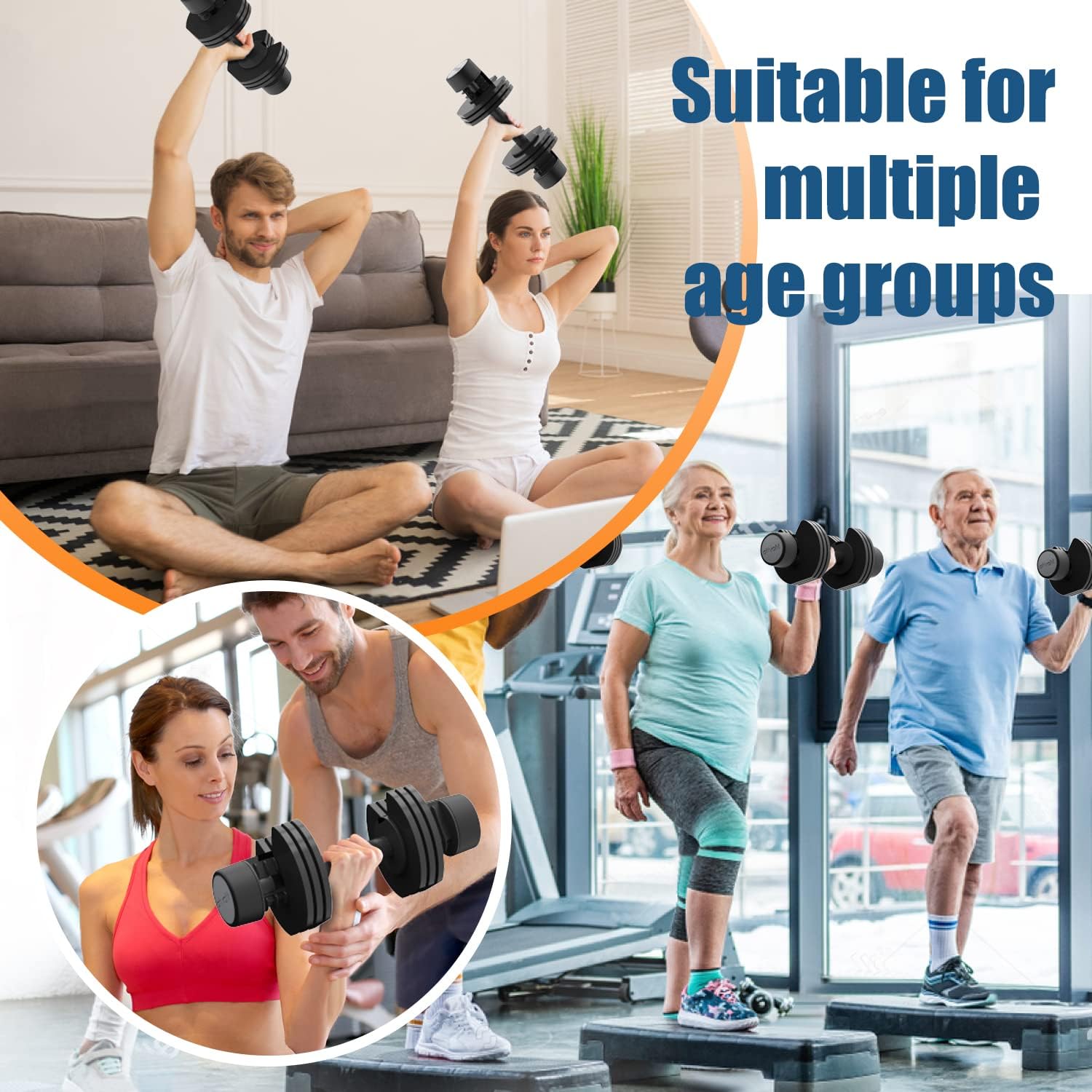 Ativafit Adjustable Dumbbell Set 88/110/132 Lbs Free Weights Dumbbell Multiweight Options Suitable for Men Women Full Body Workout Fitness Home Gym