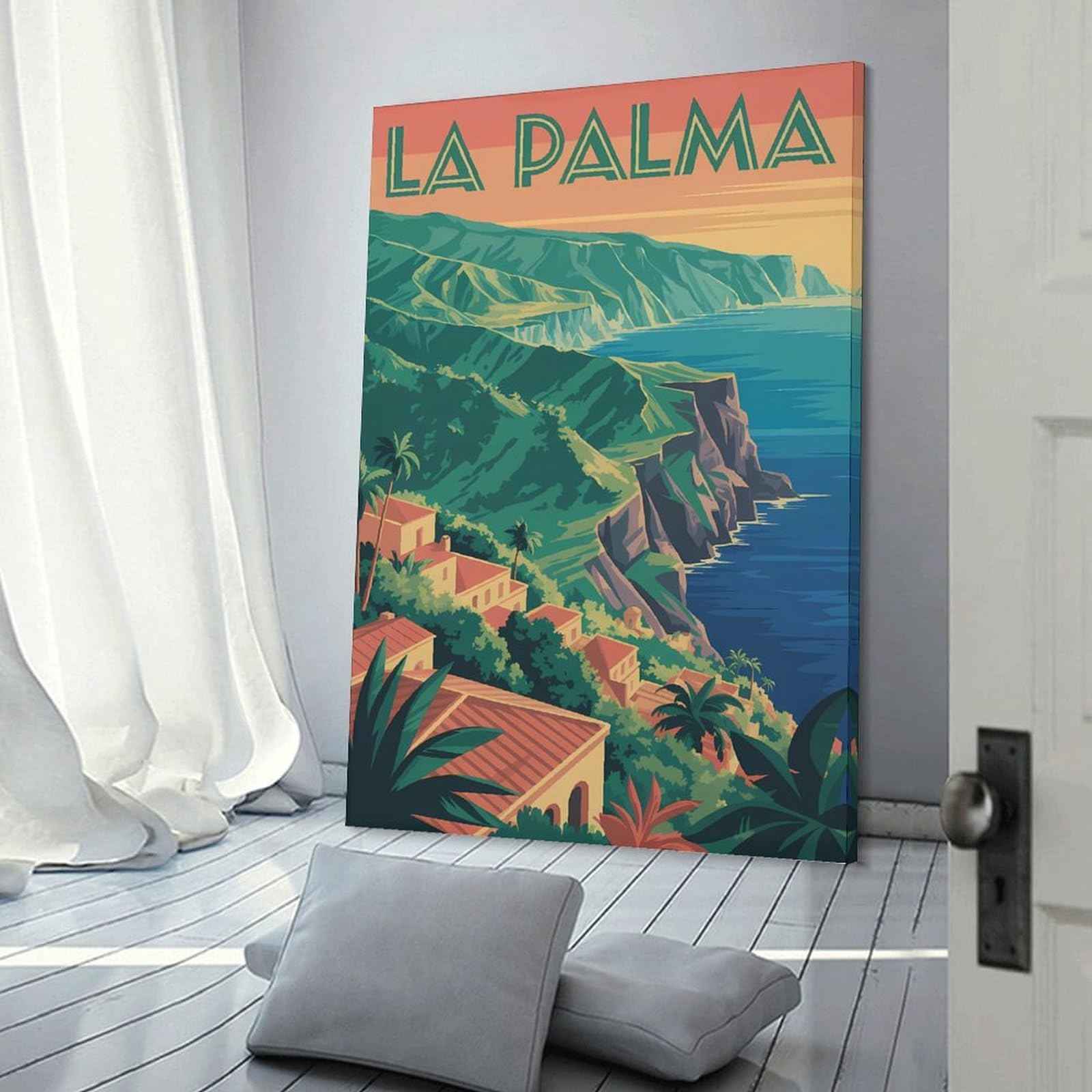 Junmoney La Palma Coastal Landscape Room Decor Wall Art, 24x36inch(60x90cm), for Hallway, Lounge Or Guest Room, Gift Idea for Housewarming And Birthdays