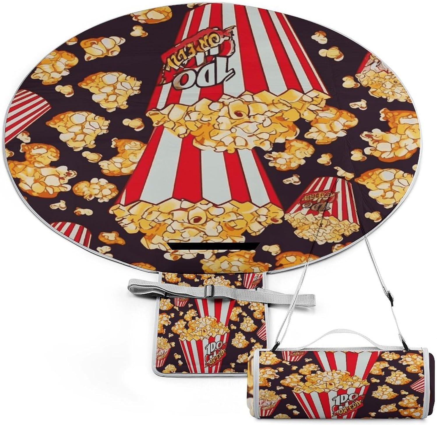 Popcorn Print Picnic Mat Lightweight Waterproof Picnic Blankets Extra Large Picnic Outdoor Blankets Foldable Sandproof Beach Blanket for Park Beach Camping Courtyard 58.3''x58.3''