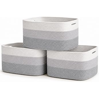 OrganiHaus Storage Basket Set of 3 - Small Woven Cotton Baskets for Sorting - Woven Towel and Laundry Basket for the Bathroom - Decorative Woven Storage Basket - 3 Colours Grey