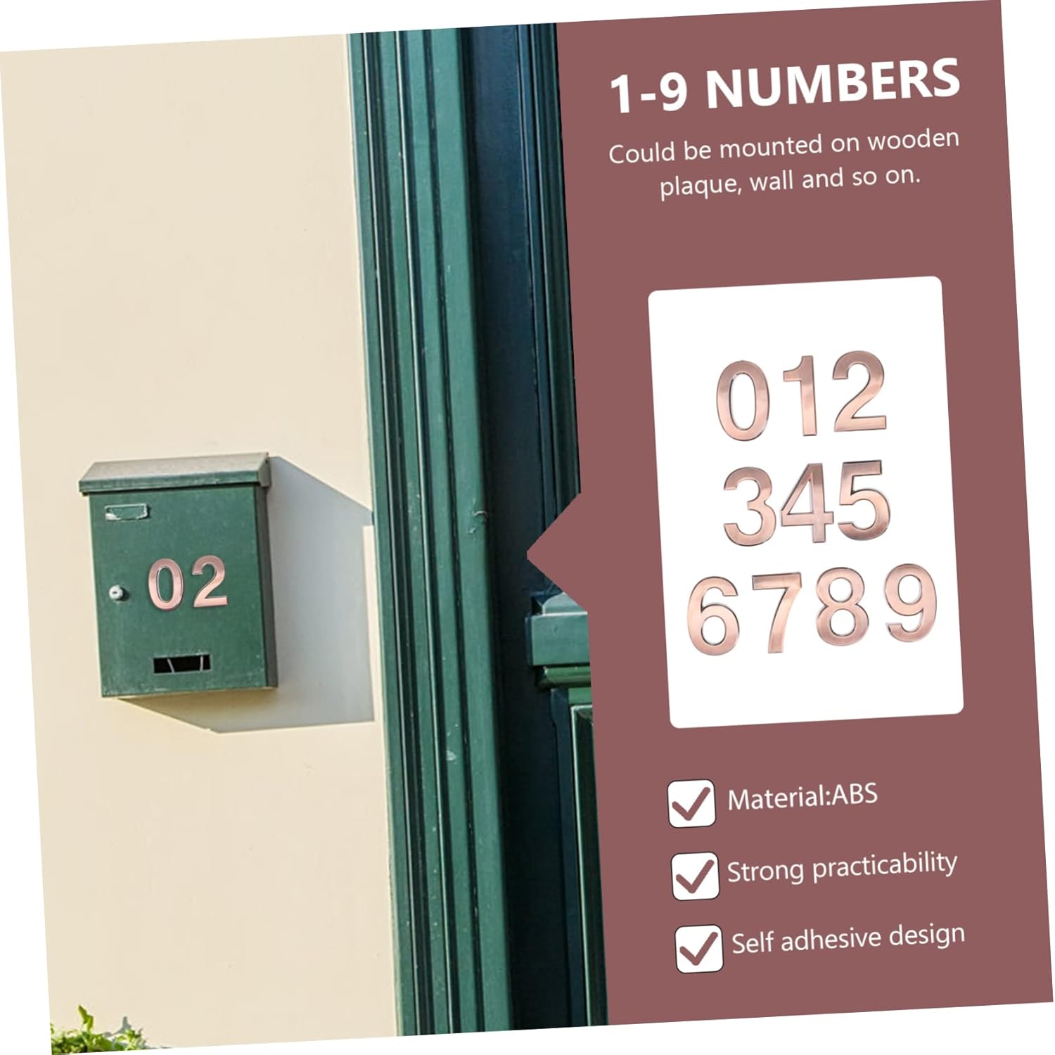 Diagram showing the self-adhesive design of the house numbers.