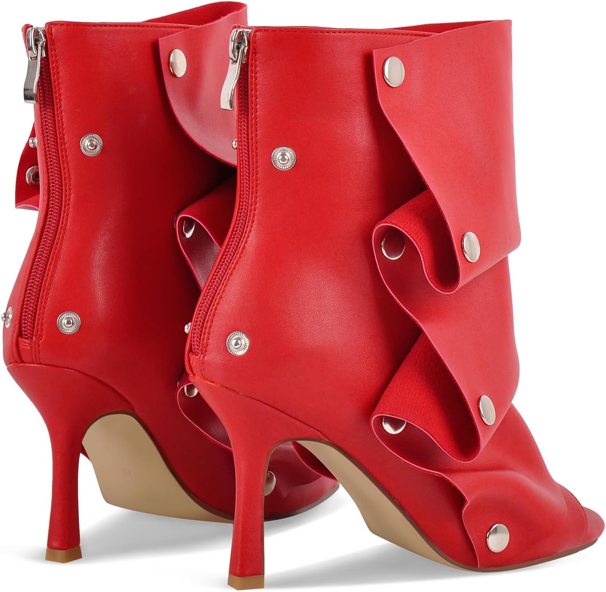 sexytag Women's Peep Toe Booties Slouchy Stiletto Kitten Heel Shark Boots Open Toe Back Zipper Fashion Ankle Short Boot - Image 4