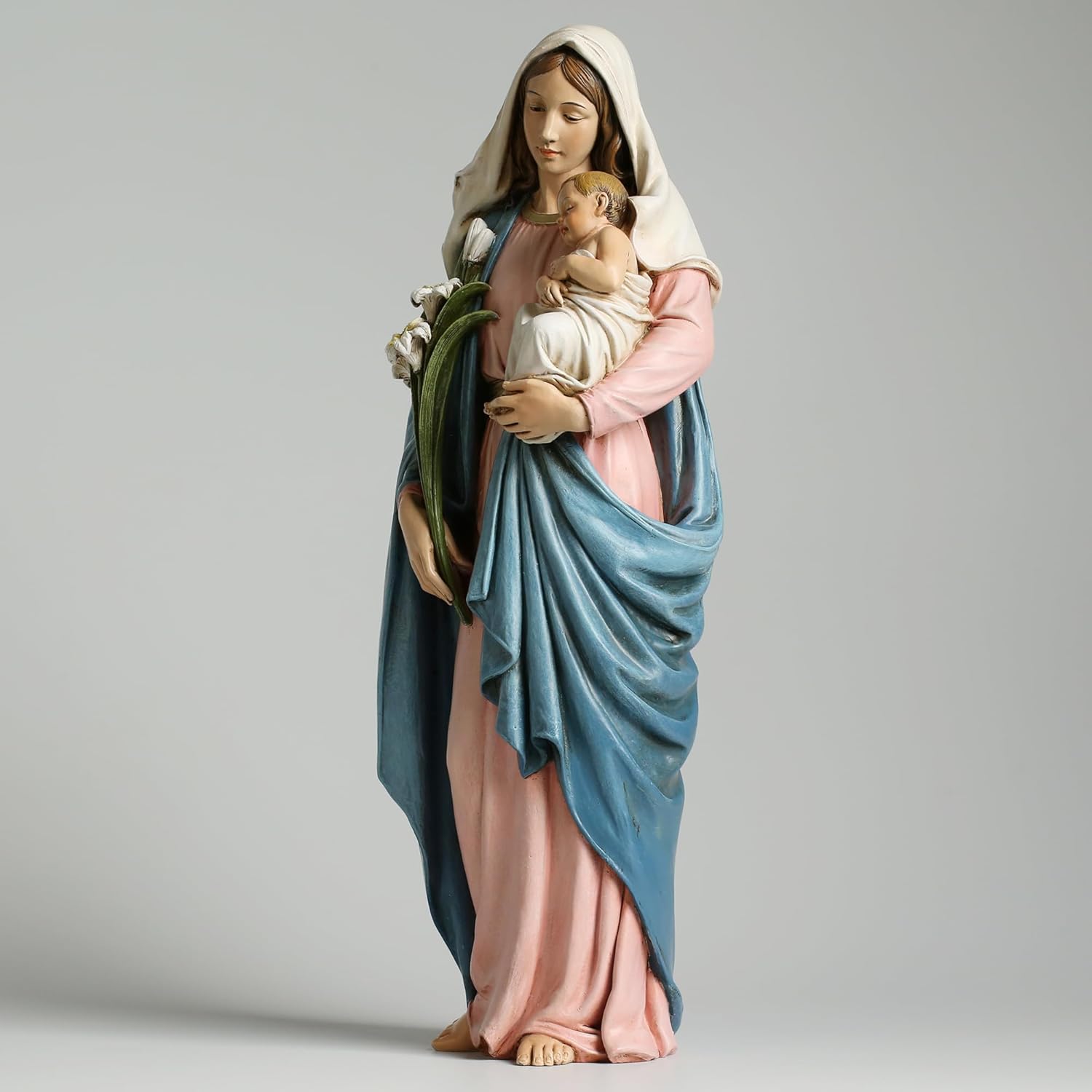 Madonna and Child Statue, 13.5 Inches Mary with Baby Jesus Figure Catholic Home Decor, Hand Painted Blessed Virgin Mary Statue Renaissance Collection - Image 3