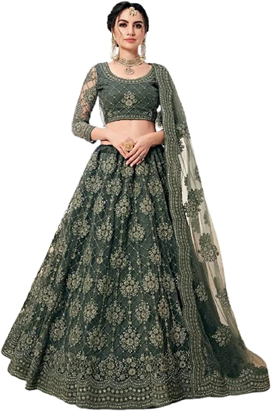 Monrav Women`s Net Embroidered Semi Stitched lehenga Choli