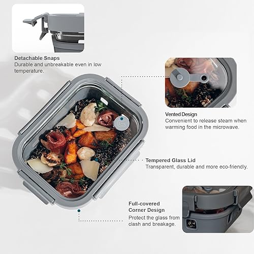 Vista 4 de GENICOOK Glass Food Storage Containers With Glass Lids Bento Box Set Lunch Box Eco Friendly Meal Prep Containers Airtight – Plastic Free, Silicon