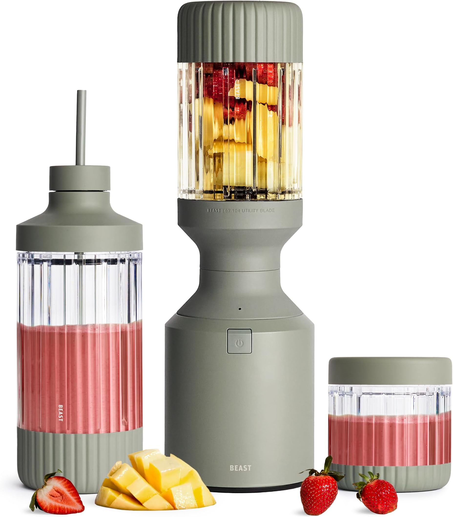 - Beast Mega 1200 Plus | Premium Countertop Blender | Smoothies, Shakes, Sauces, Dips, Soups | Blends Ice and Frozen Fruit | XL Vessel | With Extra Vessels, Straw System | 1200W | (Sage, 120V)