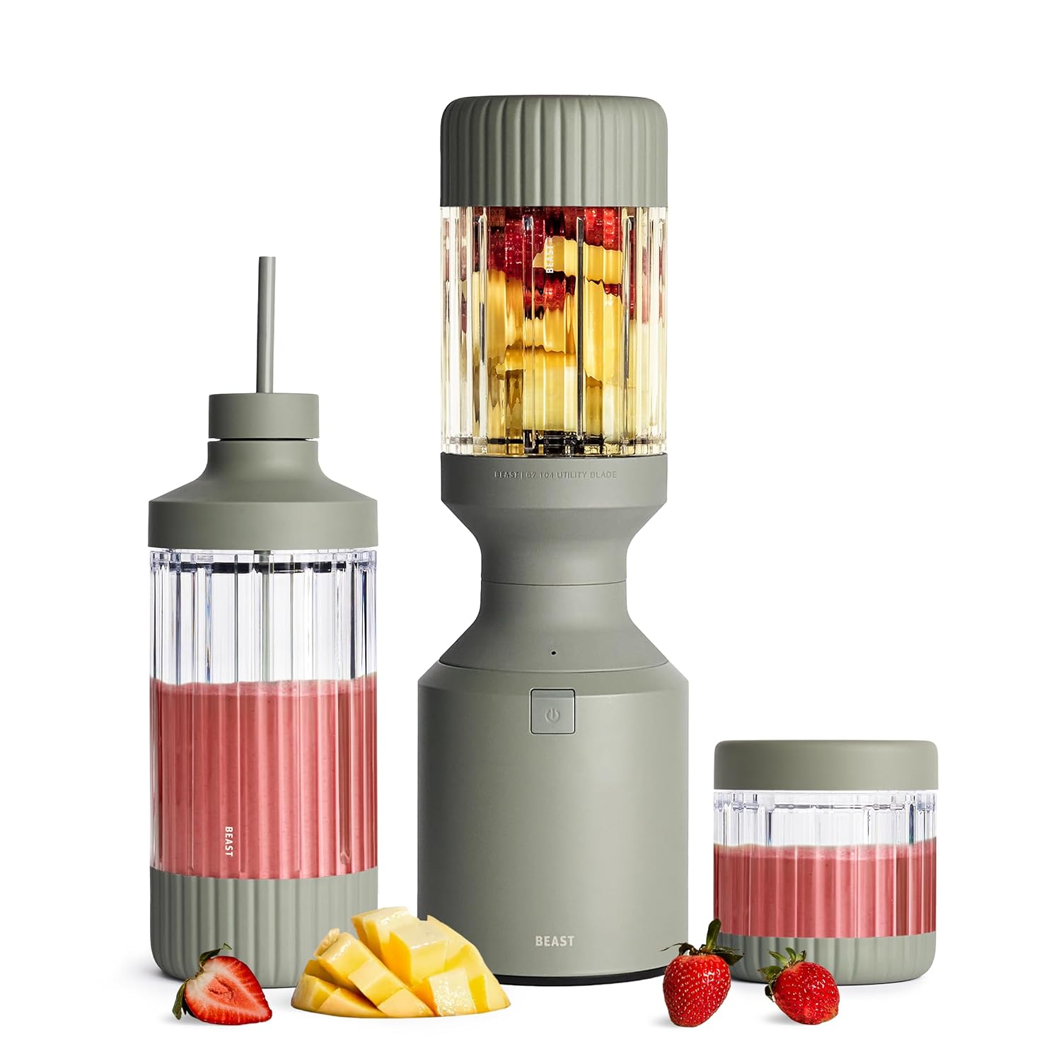 Beast Mega 1200 Plus | Premium Countertop Blender | Smoothies, Shakes, Sauces, Dips, Soups | Blends Ice and Frozen Fruit | XL Vessel | With Extra Vessels, Straw System | 1200W | (Sage, 120V) image 1
