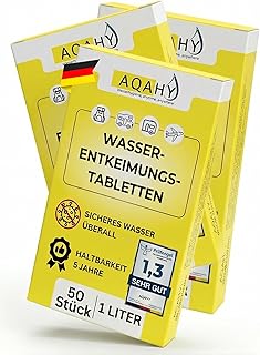 Wasserentkeimungstabletten – 150 Stück Trinkwasseraufbereitung Active für 150L | Wasseraufbereitungstabletten für Wandern, Camping, Notfall Ausrüstung | Wasserreinigungstabletten Trinkwasser