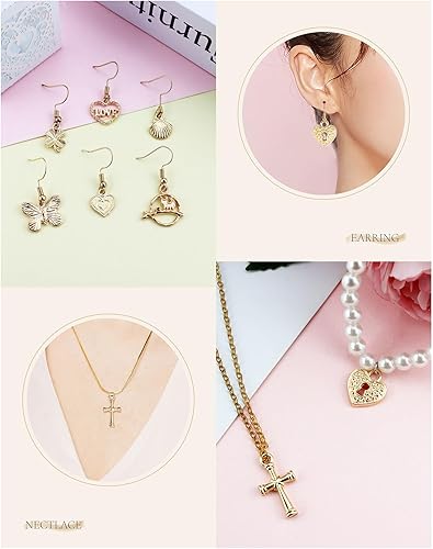 Miniatura 5 de Venta al por mayor a granel 50 piezas mezcladas de oro encantos colgantes DIY para collar pulsera joyería fabricación y artesanía, Zinc, Aleación.