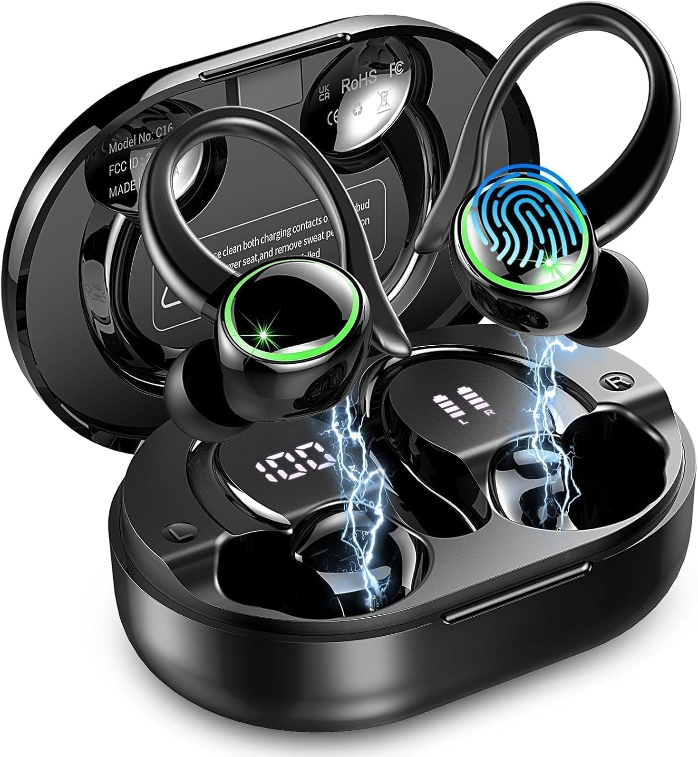 Bluetooth Kopfhörer Sport, Kopfhörer Kabellos Bluetooth 5.4 mit ENC Noise Cancelling und 4 HD Mics, 50 Std Kabellose Ohrhörer, In Ear Kopfhörer mit Hi-Fi Stereo, IP7 Wasserdicht, USB-C/LED-Anzeige