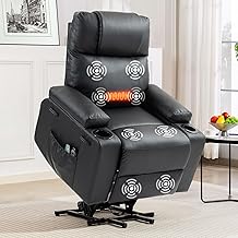 Power Lift Recliner Chair for Elderly with Heat & Massage, 160° Electric Adjustable PU Leather Recliner with Remote Control, Stand Assist, Cup Holders & Side Pockets for Living Room (Black)