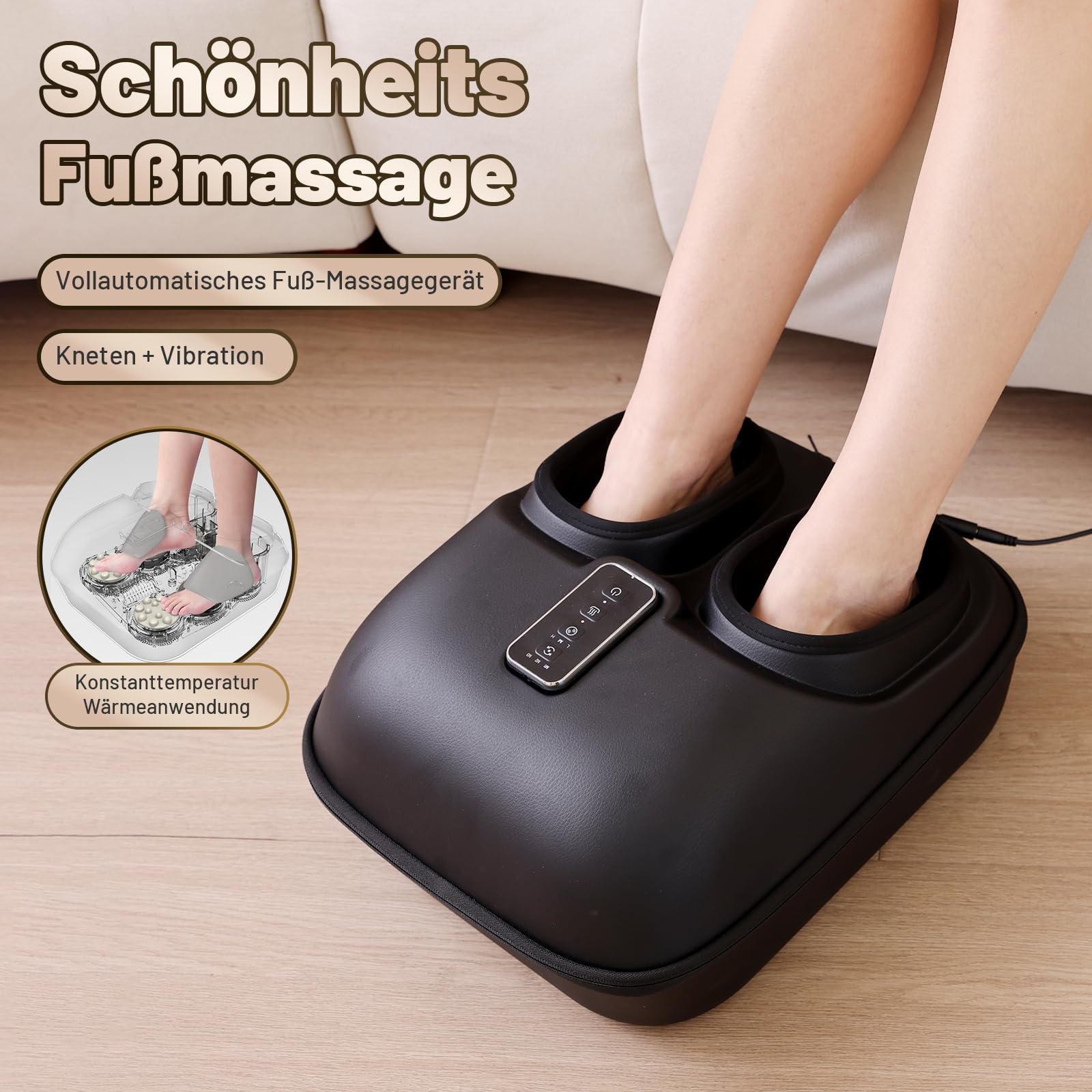 BeSokar Shiatsu Fußmassagegerät mit Fernbedienung, 6D-Knetfunktion, Rollen und Luftkompression, 3 Intensitätsstufen für müde Muskeln und Fußsohlen​​, Wärmetherapie