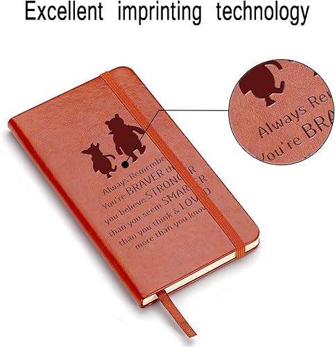 Miniatura 5 de Pooh Bear - Cuaderno de cuero con texto en inglés "Always Remember You're Braver Than You Believe", regalo de amistad para mujeres y hombres,