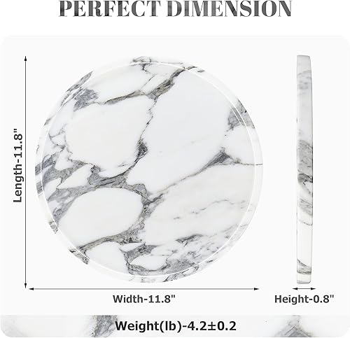Miniatura 3 de Koville Bandeja de mármol natural italiano para encimera de baño, bandeja redonda de mármol de 11.8 pulgadas para encimera de cocina, bandejas para