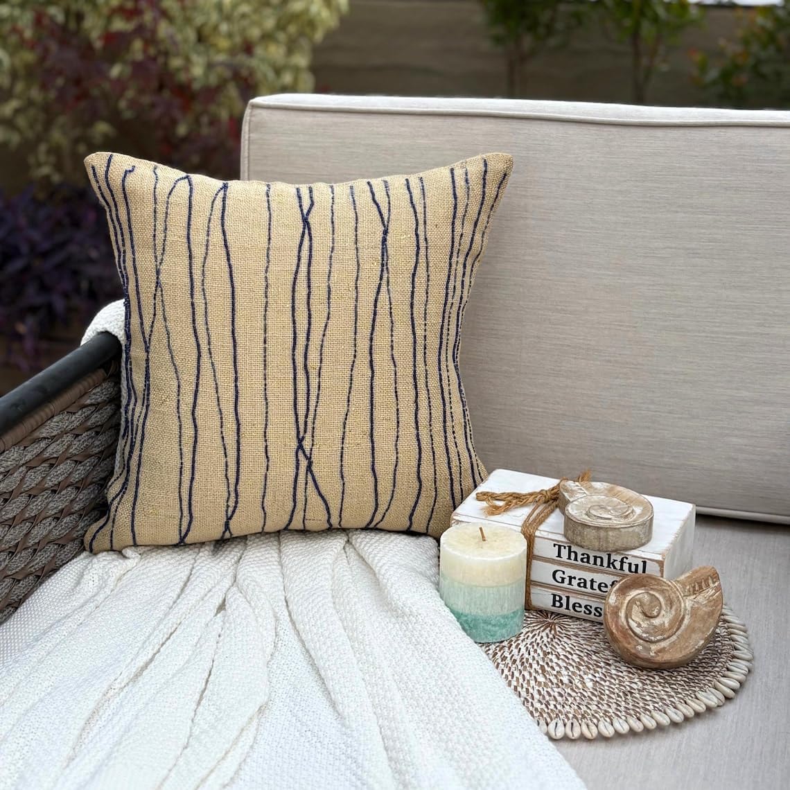 The HomeCentric Euro Pillow Shams, Euro Pillow Sham, Designer Blue Euro Shams Pack of 2, 26x26 inch (65x65 cm), Burlap European Pillow Shams, Striped, Contemporary Euro Pillow Shams Easter - Sea King