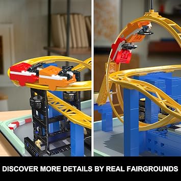 Mould King Roller Coaster Building Set, Large Amusement Park Coaster Model Kit with Motors, Whirlwind Coaster Creative Gift for Adults, STEM Toy Kit for Teens(1707 PCS)