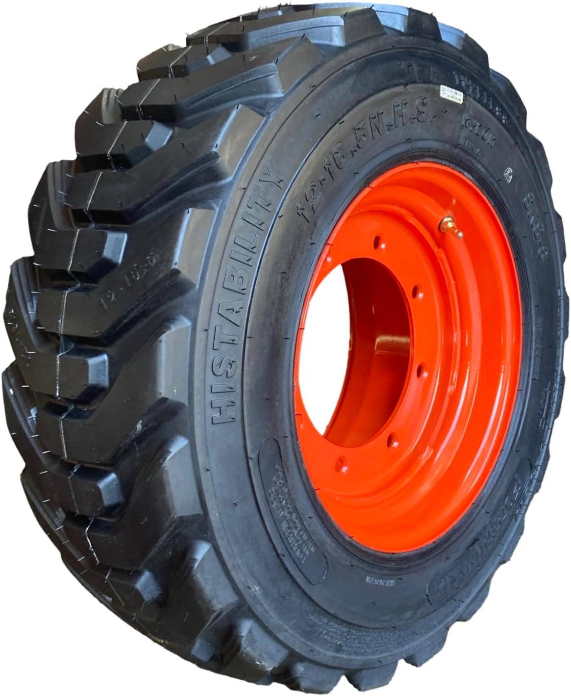 (1) HD 12-16.5 Forerunner SKS-8 Skid Steer Tire on Wheel/Rim (8 lug) for Bobcat A300, A770, S750, S770, S740, S85, 9"HUB- 14PLY - 12X16.5 (Left Side Mount)