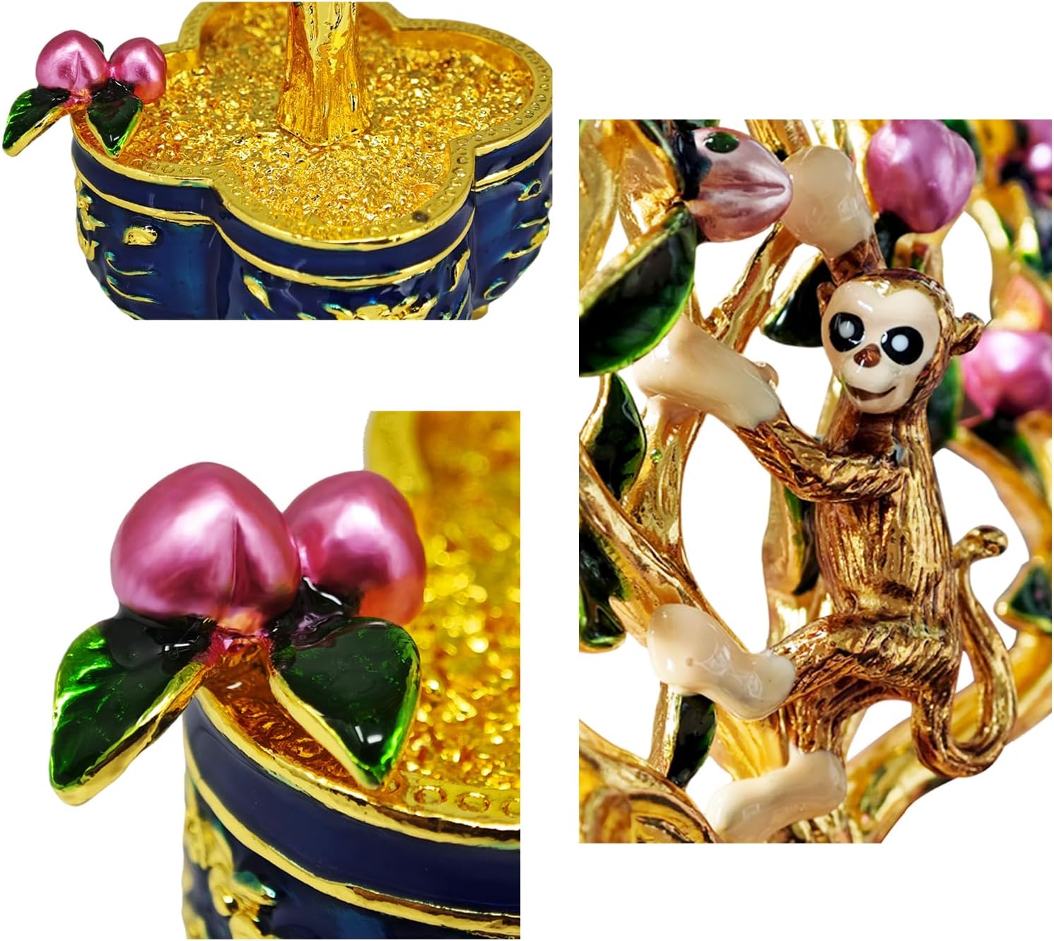 Feng Shui Peach Tree with Magic Monkey and 9 Coins Happiness and Wealth Amulet Statue Home Decoration