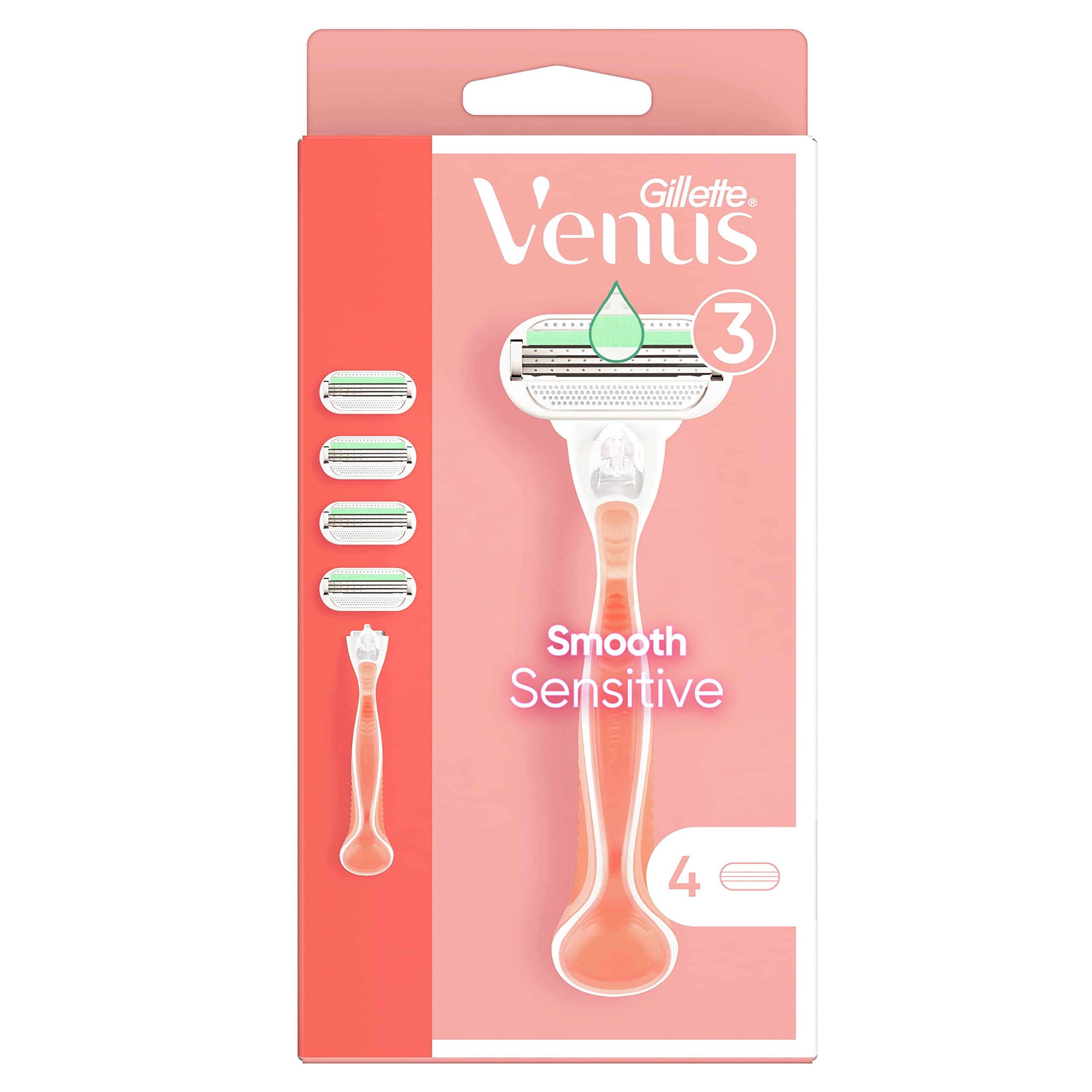 Venus Smooth Sensitive Women's Razor Handle + 4 Razor Blade Refills