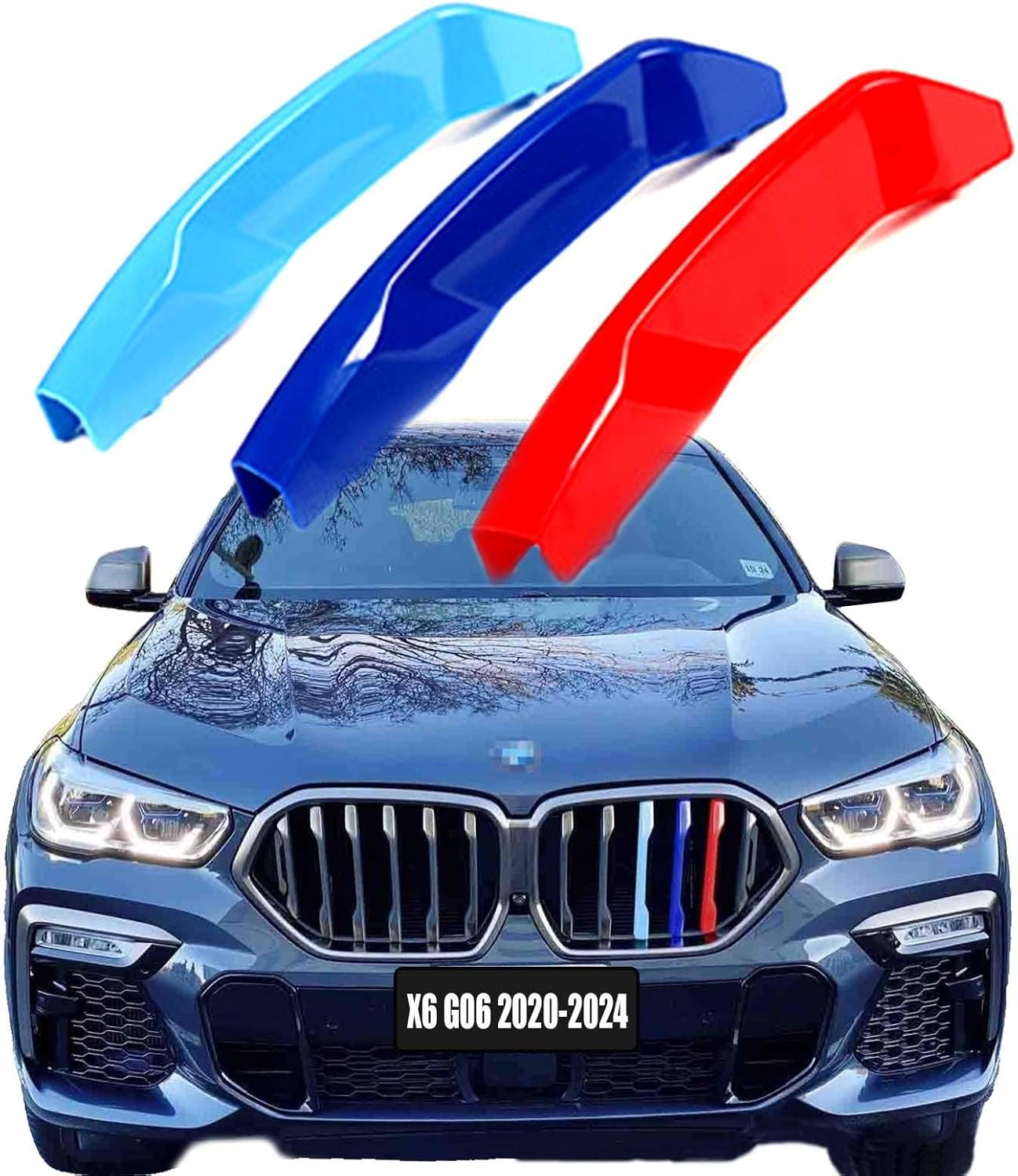 3-Color M Performance Grille Trim for 20-24 BMW X6 G06 SAC Fit 40i 40iX M50iX 2020 2021 2022 2023 2024 Grill Stripe Kidney Insert Cover