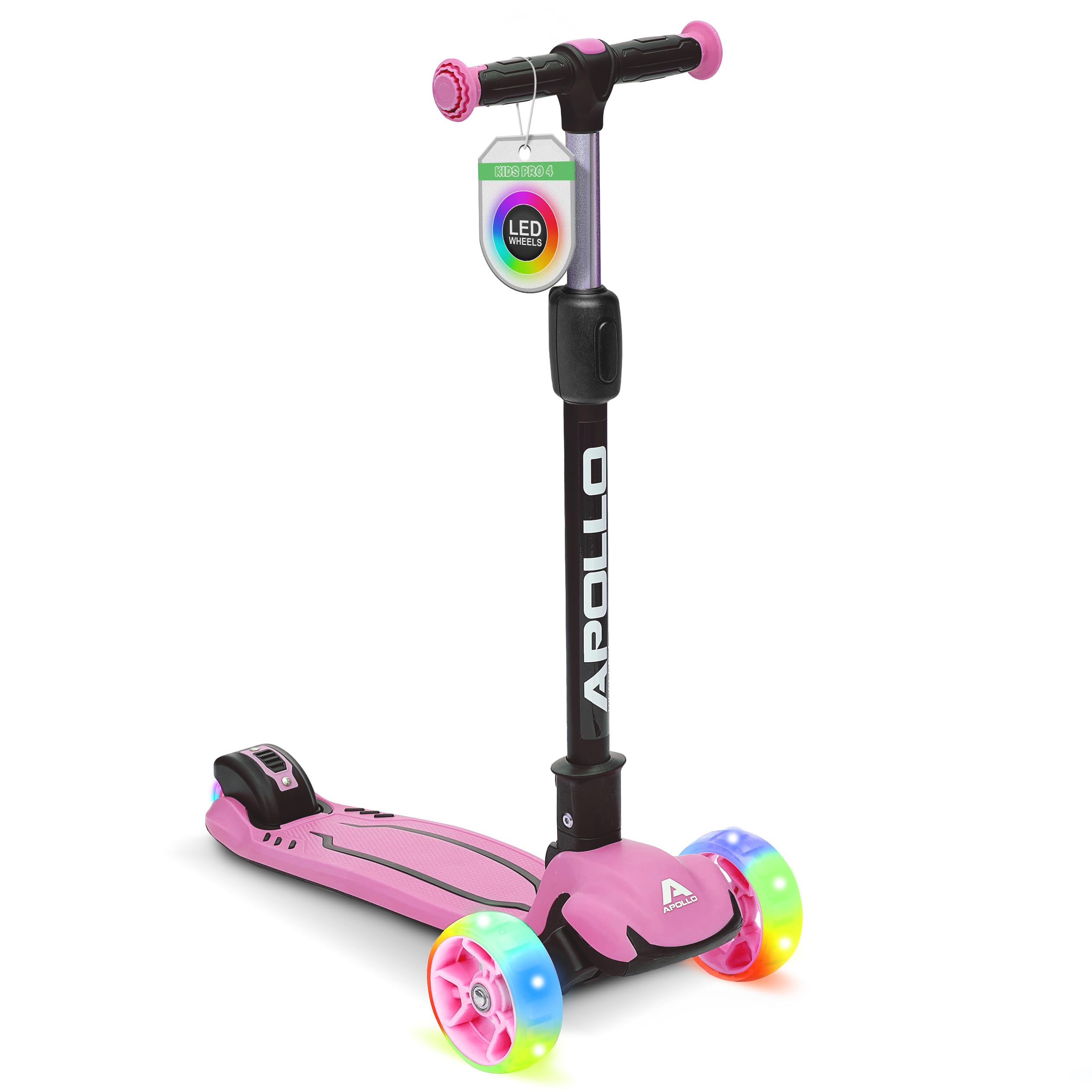 Apollo Monopattino KidsPro 4 | Monopattino Bambino e bambina 3 Ruote | Piegevole e regolabile in Altezza | Monopattino Bambino e bambina 3 anni in su con Ruote LED