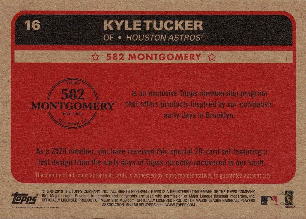2019 Topps Montgomery Club 582 Baseball #16 Kyle Tucker Certified Autograph Rookie Card