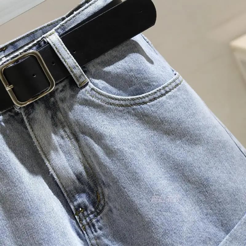 Pantalones cortos de mezclilla casuales de cintura alta para mujer, estilo coreano, gris oscuro, L