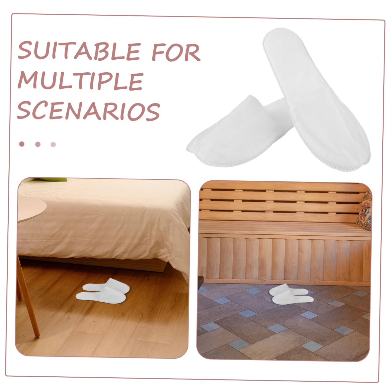 BELLIFFY Disposable Hotel Slippers 10 Pairs Disposable Spa Slippers for Guests White Non-woven Fabric