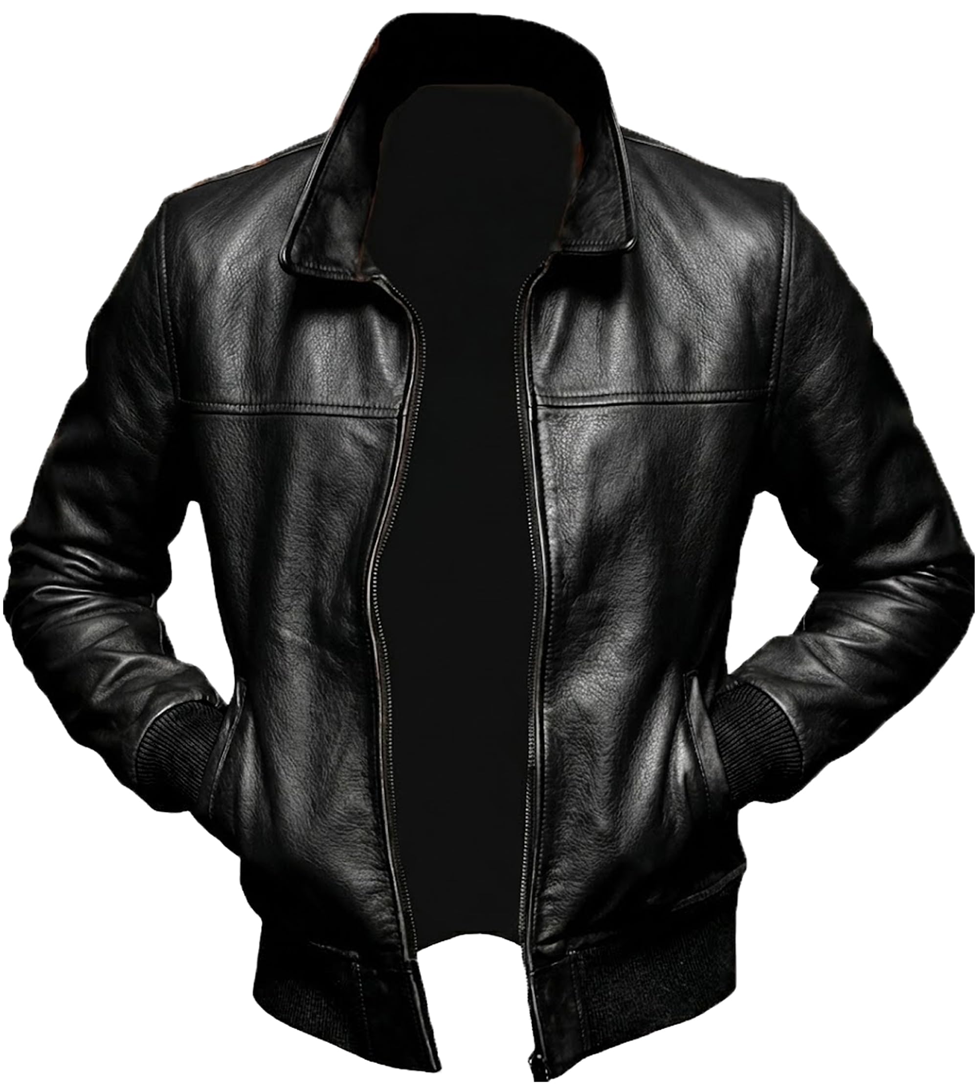 Blouson de motard vintage en cuir marron vieilli pour homme