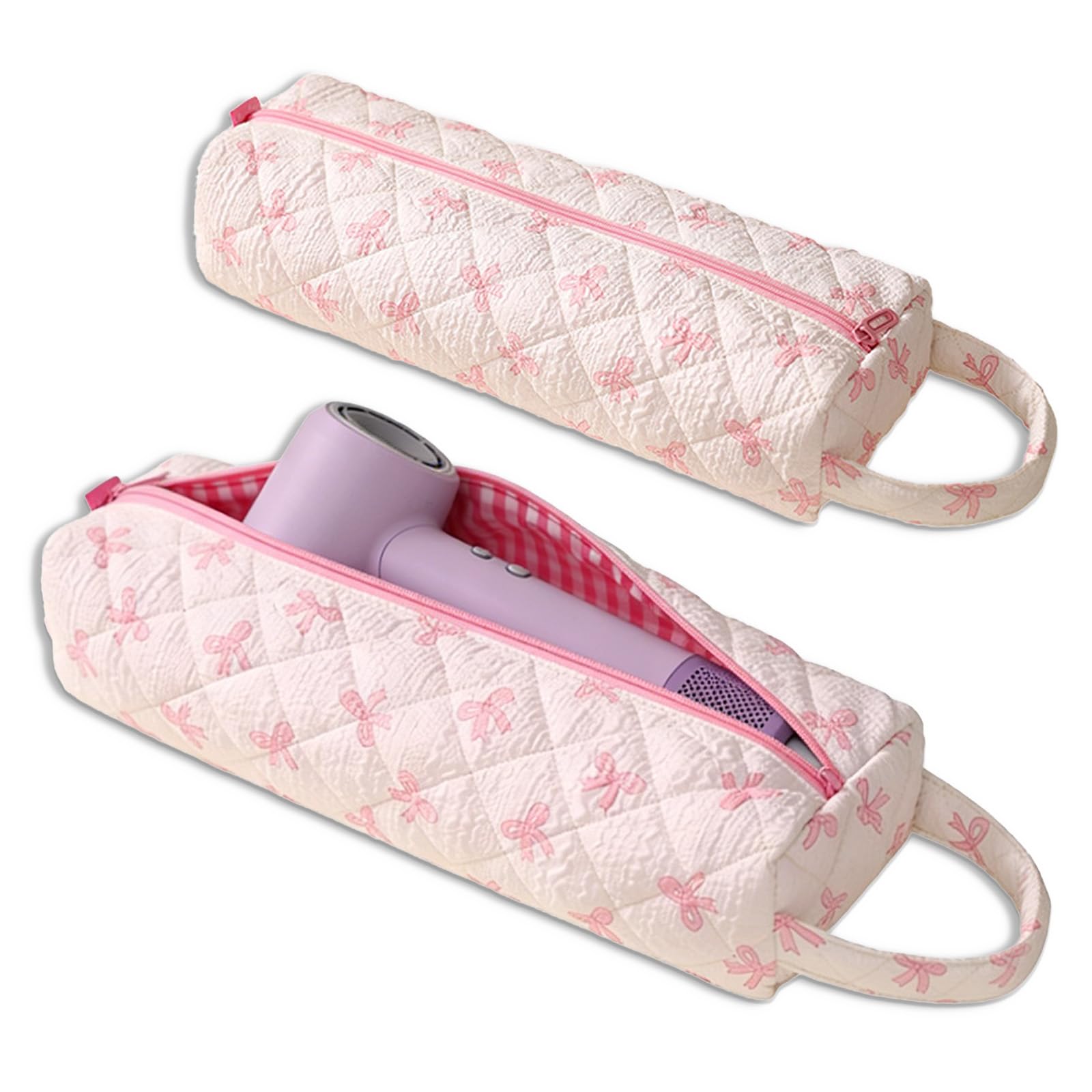 KASESSS Rosa Claro Lazo Bolsa De Almacenamiento De Viaje para Secador De Pelo, Portátil Funda Plancha Pelo Y Rizador, Ligera Bolsas Viaje para Airwrap Styler Herramientas De Peluquería Organizador - 1