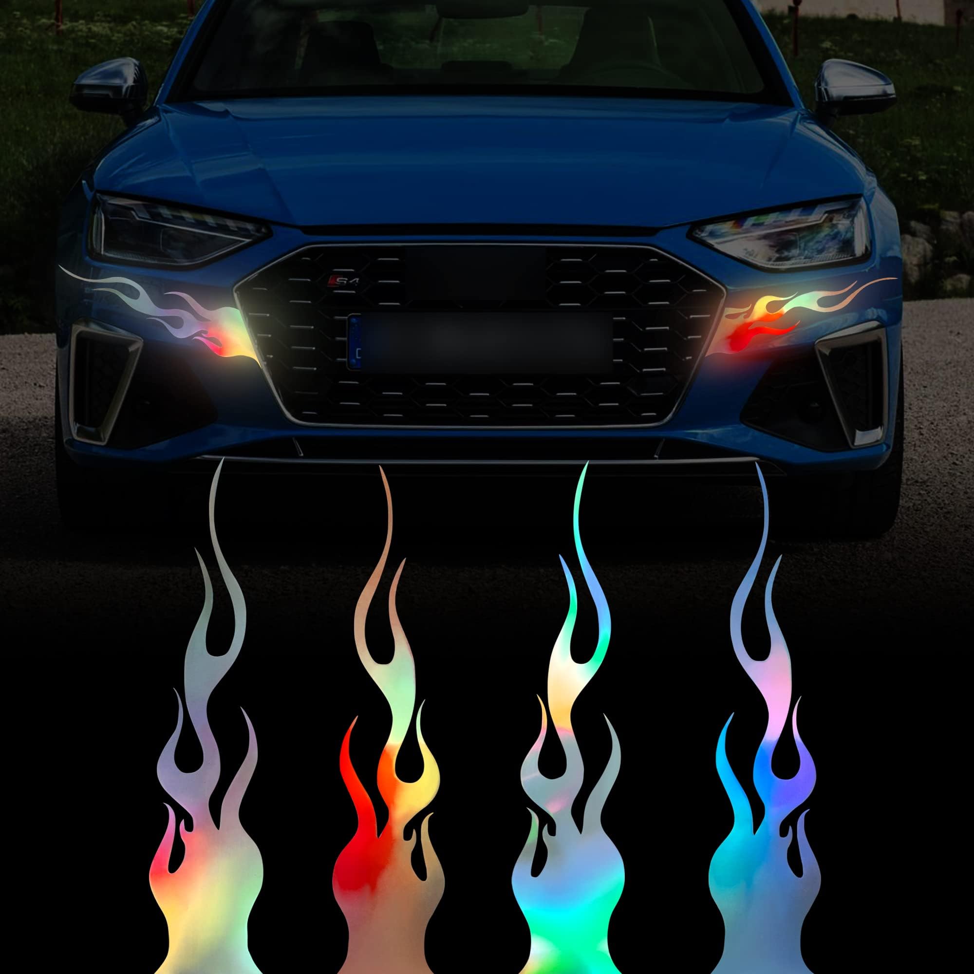TOMALL 4 Pcs 11.4'' Flame Reflective Sticker for Car Vinyl Racing Sports Flame Stripe Decal for Golf Cart Off-Road Vehicles Motorcycles Bike Skateboard Laptop DIY Decoration (Gradient)